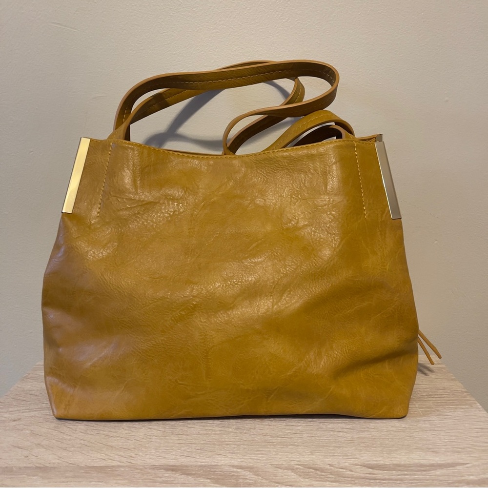 Madison West | Mustard Yellow Faux Leather Shoulder Bag.